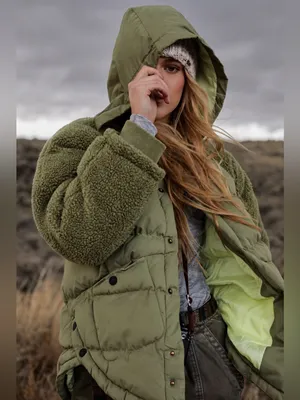 Anthropologie Pilcro Green Swing Puffer Jacket Sherpa Fleece Sleeve Coat Size S thumbnail 4