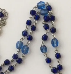 Gorgeous Chain & Beaded Necklace Blue Floral Glass Pendant thumbnail 5