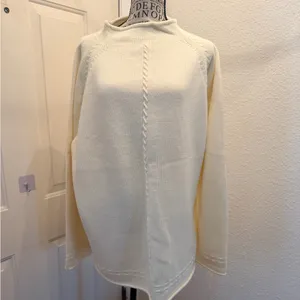 Cream Crewneck Sweater with Center Cable Detail thumbnail 2