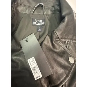 Future Collective Womens XL Faux Leather Biker Jacket Washed Black Oversized NWT thumbnail 3