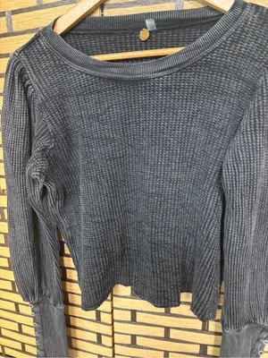 Free People One Black waffle knit long sleeve top size xl thumbnail 3