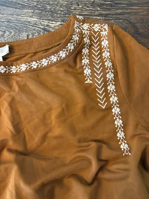 Garnet Hill Knit Dress Womens Small Brown Embroidered Elastic Waist thumbnail 8
