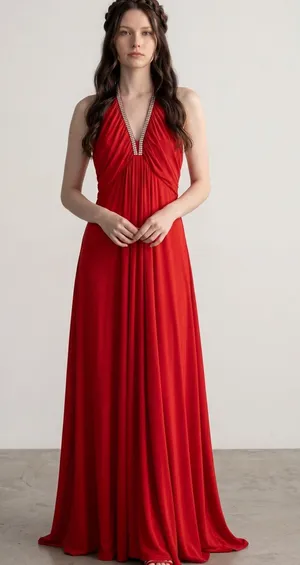 Vintage 70s red halter rhinestone maxi dress Old Hollywood Special occasion thumbnail 1