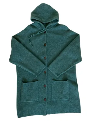 Newton Trading Co. Green 100% Lambswool Long Line Hooded Cardigan Size XL thumbnail 1