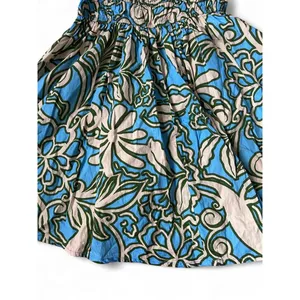 Tropical Floral Puff Sleeve Mini Dress Coastal Resort Cotton Blue Green Small thumbnail 7