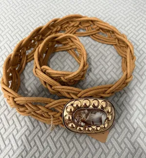 Saison Nandi Braided Camel Corded Belt with Gold Marble Colored Accent Buckle thumbnail 1