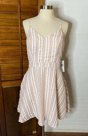 City Vibe Stripe Bow Fit & Flare Pink Dress thumbnail 8
