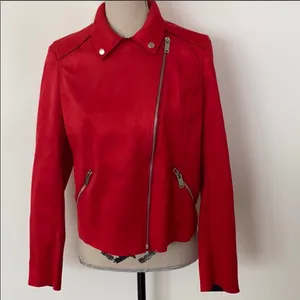 Red Suede Leather Biker Jacket thumbnail 4