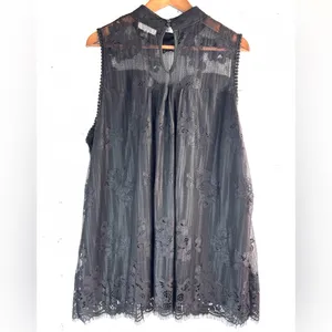 Eve & Maddie 2X Fairygoth High Neck Sleeveless Lace Top in Black thumbnail 3