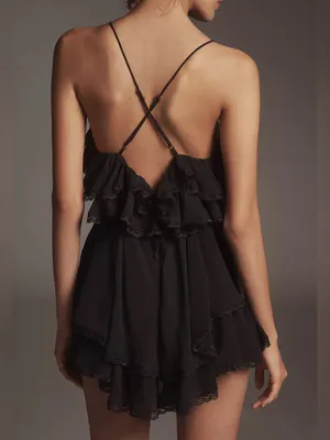 Anthropologie Maeve Scoop-Neck Frilly Ruffled Romper size medium romantic dainty thumbnail 9