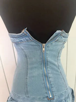 Strapless Light Blue Denim Mini Dress - Women Jeans thumbnail 2