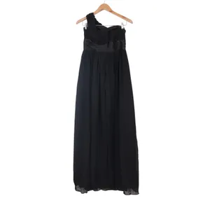 Black One Shoulder Chiffon Maxi Dress Rosette Detail Formal Gown Size M thumbnail 3