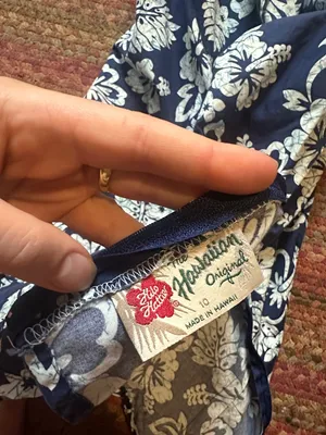 VTG HILO HATTIE BLUE HIBISCUS HAWAIIAN Print cotton DRESS thumbnail 2