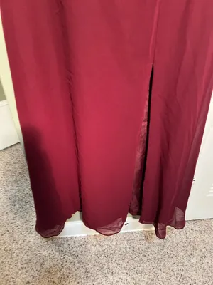 Azazie Women's Rylee Dress Burgundy A-Line Pleated Chiffon Surplice Neck Keyhole thumbnail 8