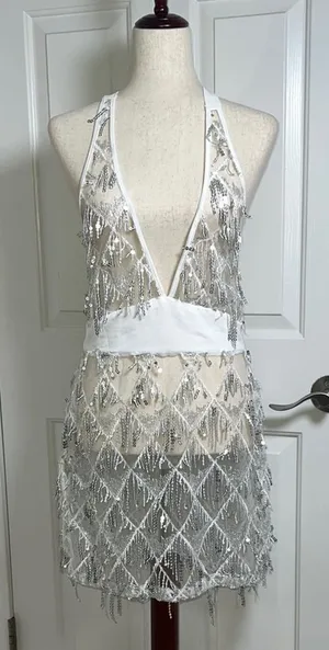 Silver Sequin Fringe‎ Dress Size M thumbnail 1