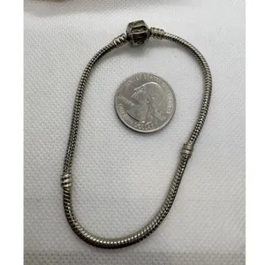 Vintage Sterling Silver 925 Snake Chain Charm Bracelet Love Barrel Clasp 7.75in thumbnail 3
