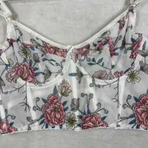 Floral Mesh Corset Top White Pink‎ Bustier Sweetheart Neckline Boning Size M thumbnail 2
