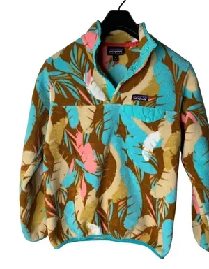 Patagonia Synchilla Brown Feather Dance Snap-T Pullover Women’s size XS thumbnail 1