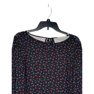LOFT Women's Top Floral Knit Long Bell Sleeve Pleated Round Neck‎ Blouse Small thumbnail 5