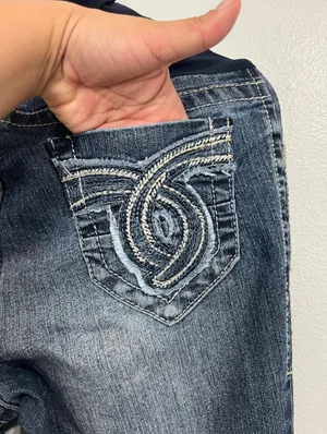 Wallflower Womens Flare Jeans Blue Stretch Dark Wash Denim Maternity M thumbnail 5