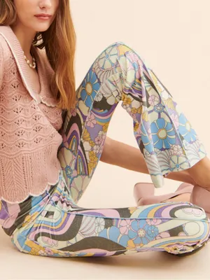 Damson Madder Peggy Psychedelic Knit Flare Pants Size 4 thumbnail 2
