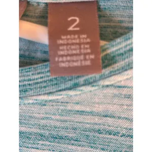 Chicos Space Dye Short Sleeve Top Teal White Size 2 Large Crew Neck Relaxed Fit thumbnail 3