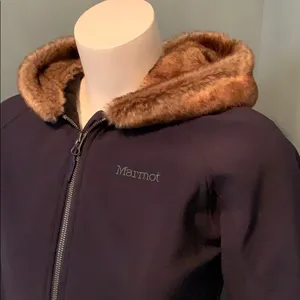 Marmot Navy Blue Jacket with Faux Fur Hood size MD thumbnail 3