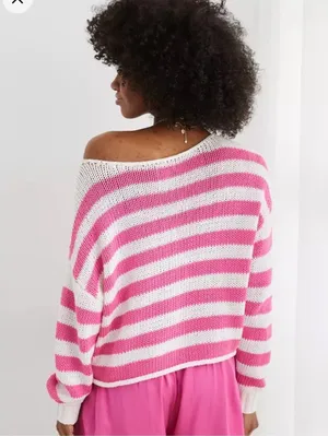 Aerie Coquette Off the Shoulder Striped Sweater thumbnail 3