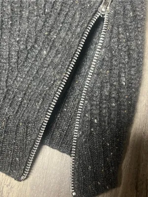 Autumn Cashmere Charcoal Gray 100% Cashmere Ribbed Zipper Crewneck Sweater XS thumbnail 6