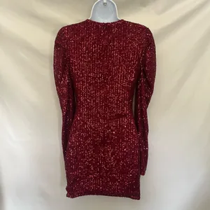 Y2K Luxe Dress Red Sequin Mini Dress Sz S Mesh Cutout Clubwear Glam Holiday NYE thumbnail 5