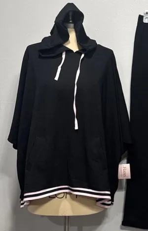 Hanes Women’s Pajama Set Black Oversized Short Sleeve Hoodie Top & Pants Size S thumbnail 1
