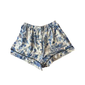 Blue White Floral Pajama Set Medium Button Front Shorts Lounge Sleepwear thumbnail 4