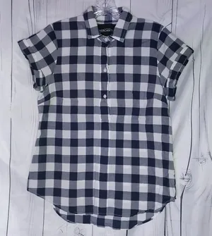 J.Crew Mercantile Gingham Plaid Popover Preppy Business Casual Short Sleeve Top thumbnail 1