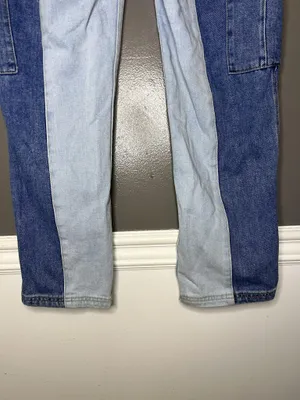 PacSun Cargo Straight Jeans Womens 27 Light Wash Blue High Rise Striped Denim thumbnail 7