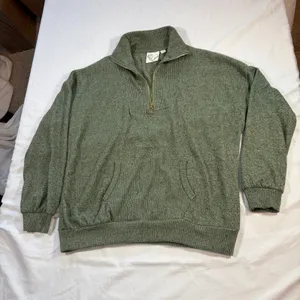 Janet Chung green quarter zip sweater. M Mock neck front pocket 3/4 sleeve. Soft thumbnail 5