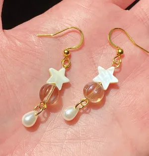 Handmade fairy whimsy star & teardrop dangle earrings🩵🌟 thumbnail 4