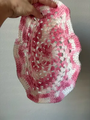 Handmade Crochet Pink & White Bucket Hat thumbnail 4