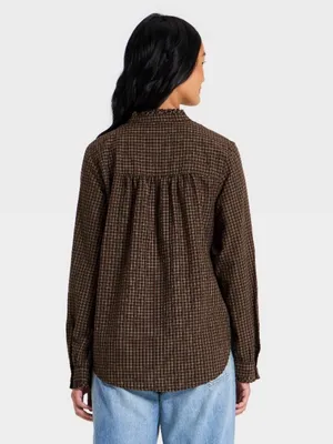 Universal Thread Ruffle Long-Sleeve Button-Up Ruff Collared Neck Blouse thumbnail 2