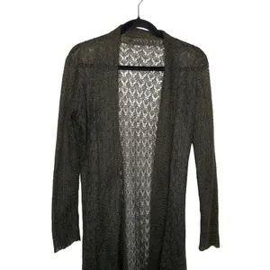 Eileen Fisher Mohair Blend Pointelle Lace Duster Cardigan Women M Brown thumbnail 2