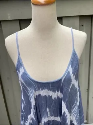 Made In Italy Blue Tie Dye Bohemian Maxi 100% Cotton Sun Dress Size M thumbnail 3