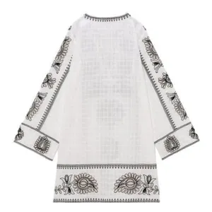 Zara Embroidered Short Dress White thumbnail 4