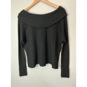 We The Free Free People Black Waffle Knit Cowl Neck Thermal Top XS thumbnail 4