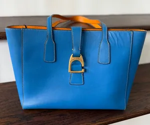 Dooney & Bourke Small Shannon Vibrant Blue Orange Structured Tote Bag thumbnail 1