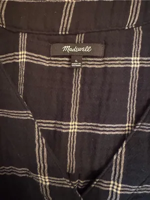 Madewell Lightspun Evert Women's Top Black Size L Windowpane Plaid Button Front thumbnail 3