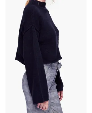FREE PEOPLE Forest Sweater XS Cropped Black Oversized Pullover Mock Neck thumbnail 2