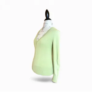 Theory Lime Neon Avocado Green Cashmere Vneck Sweater Sz M thumbnail 4