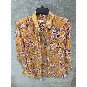 Pilcro Women Button Down Large Orange Floral Paisley Long Sleeve Boho Top thumbnail 5