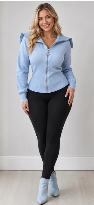 Magaschoni Size L Light Blue Zip Front Cardigan Sweater thumbnail 1