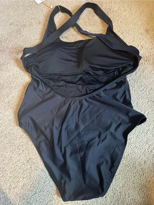 NWT Quince Italian Cross-Back One-Piece Swimsuit black extra small thumbnail 4