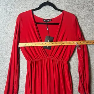 Pretty Little Thing Dress Womens 4 Red Slinky Plunge Split‎ Shift Stretch NEW thumbnail 4